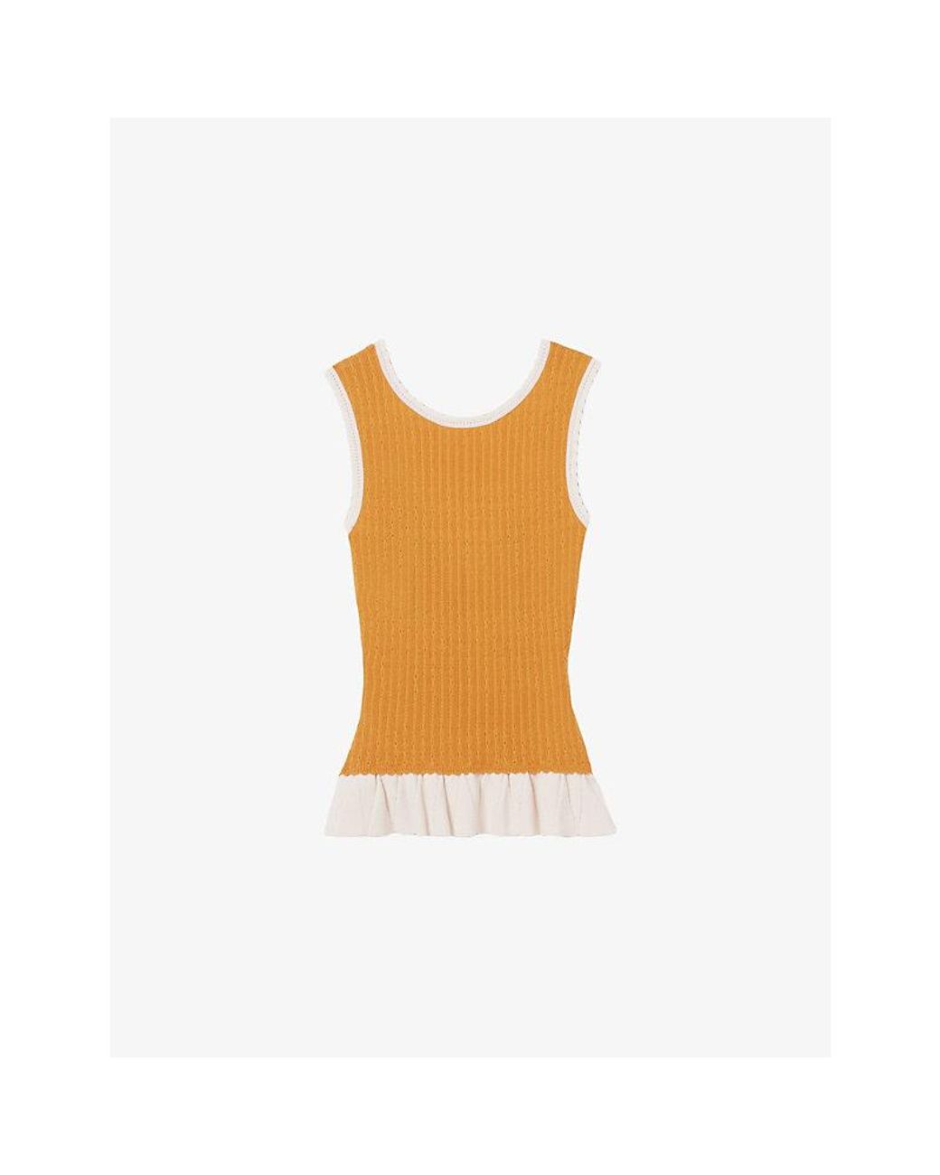 Claudie Pierlot Orange Sleeveless Round-Neck Knitted Top