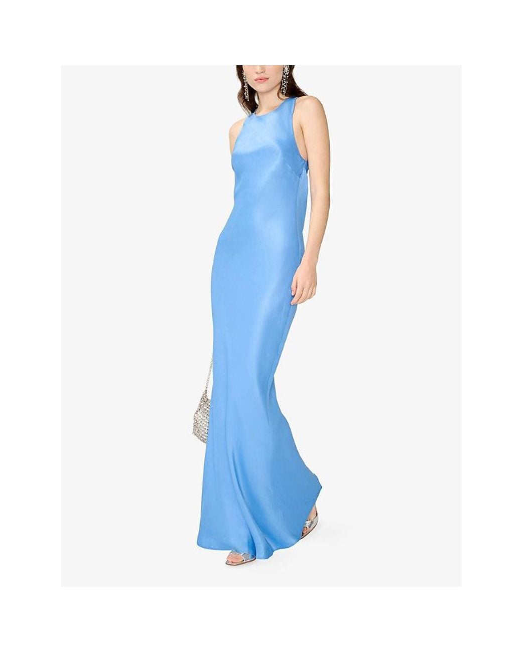 OMNES Blue Jai Draped-Back Satin Maxi Dress