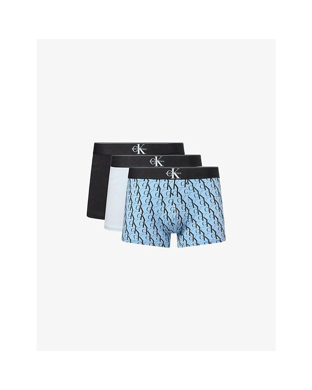 Calvin Klein Blue Graphic Monogram Pack Of Three Stretch-Cotton Trunks for men