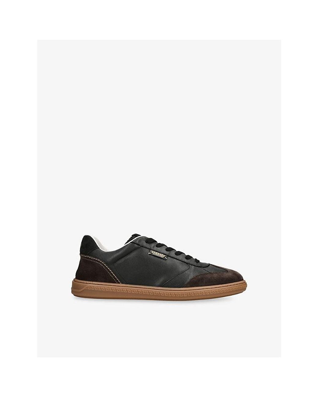 Versace Black Logo-Tag Suede And Leather Trainers for men