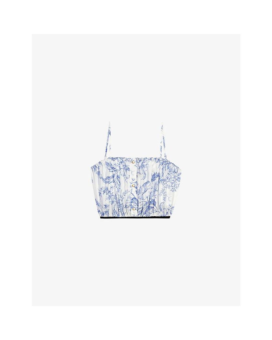 Maje White Floral-Print Gathered Lyocell And Cotton-Blend Top