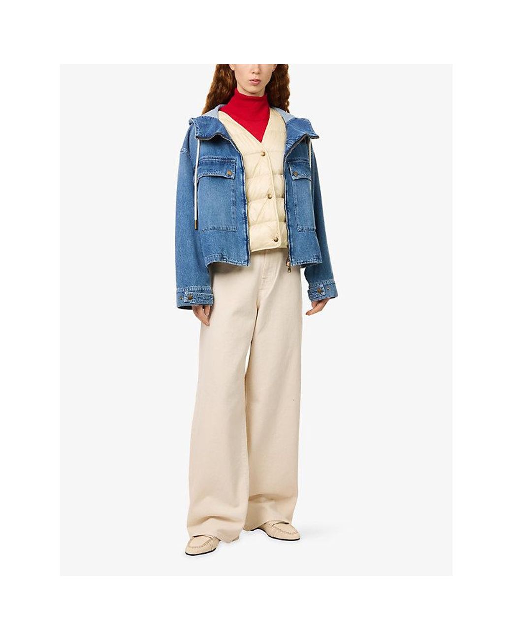 Moncler Blue Ecrevisse Brand-Badge Denim Jacket