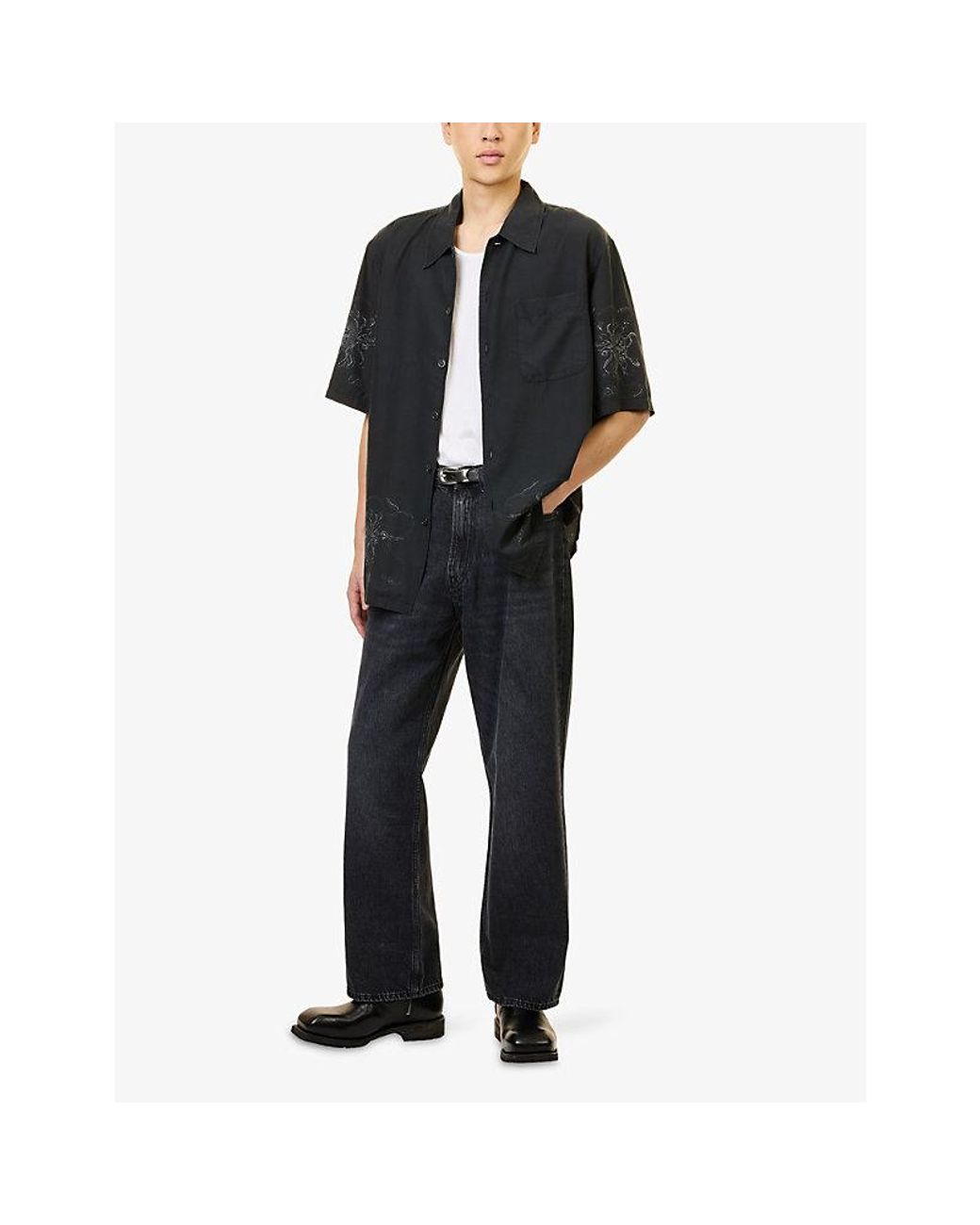 Our Legacy Blue Flower-Print Short-Sleeve Woven Shirt for men