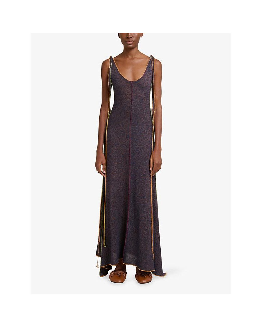 Marni Purple Scoop-Neck Linen-Viscose Knit Maxi Dress