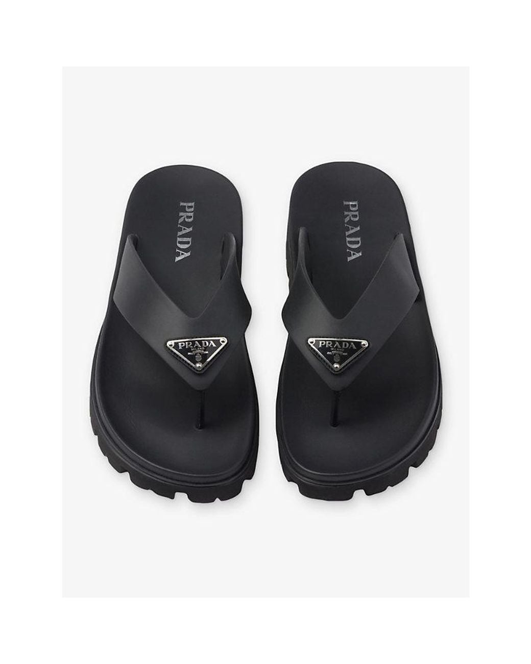 Prada Black Triangle-Logo Rubber Thong Sandals for men
