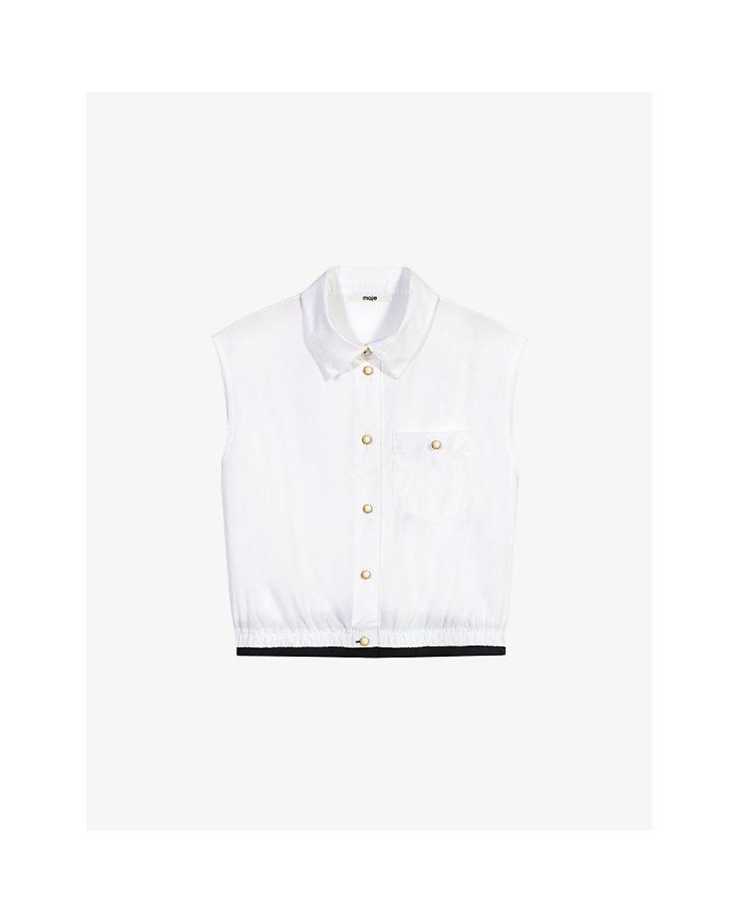 Maje White Cropped Sleeveless Cotton Shirt