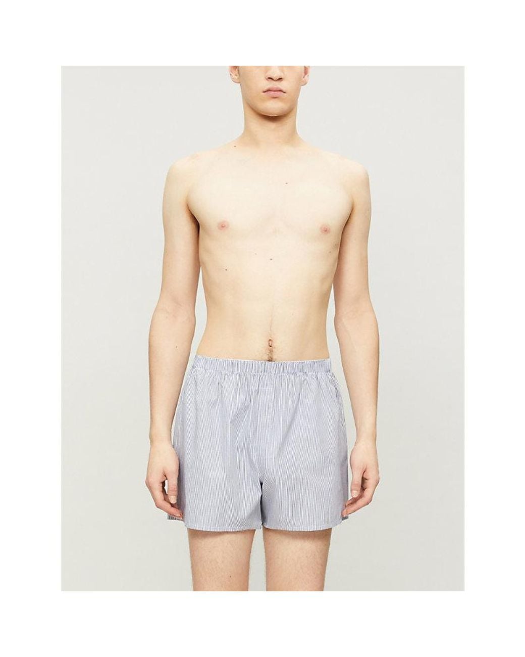 Sunspel Blue Pinstripe Relaxed-Fit Cotton Boxer Shorts for men