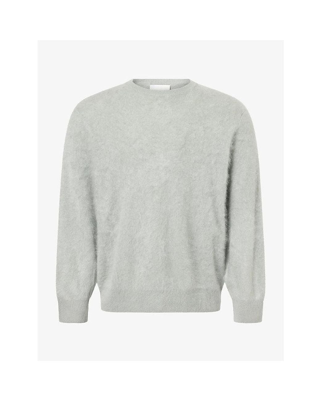 Soft Goat Gray Brushed Cashmere Crewneck Jumper for men