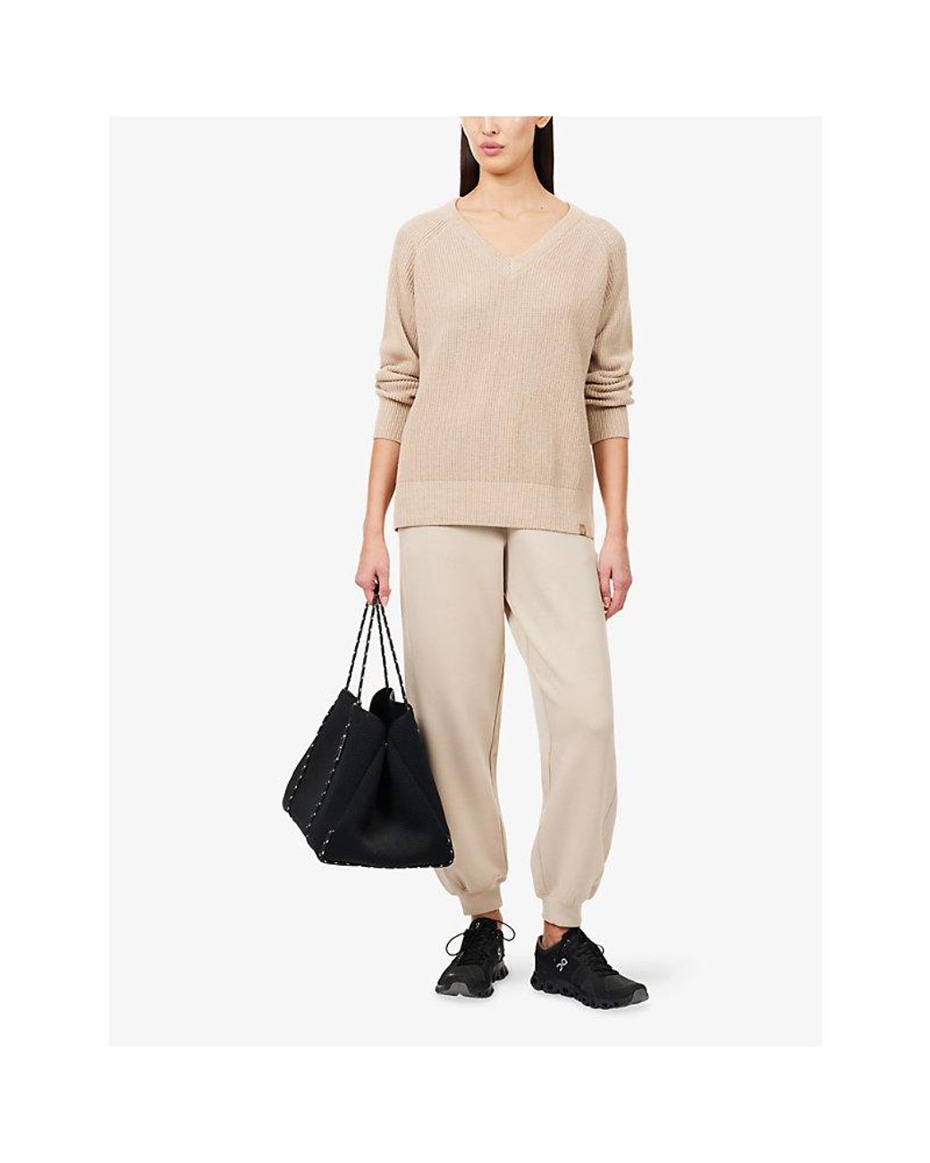 Now You Live Natural Laughton V-Neck Knitted Cotton Jumper