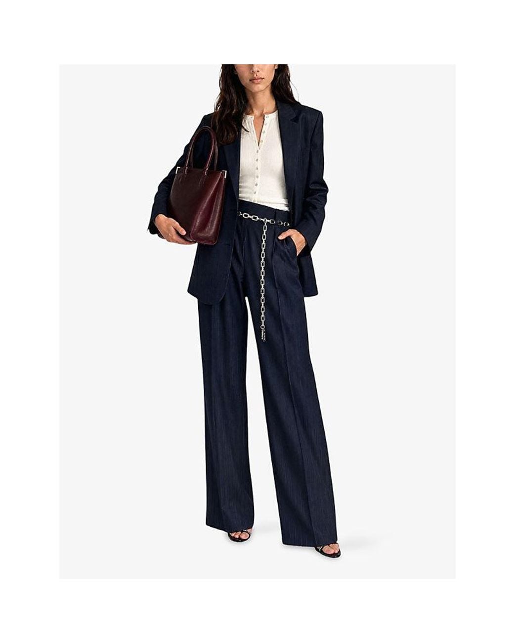 The Kooples Blue Pinstripe Single-Breasted Wool Blazer