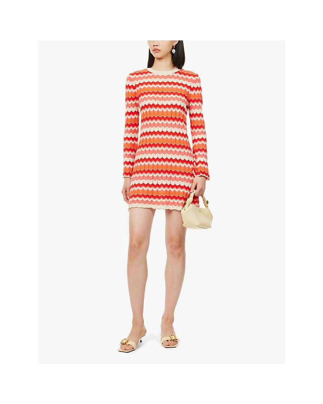 RIXO London Retro Chevron Mylene Cotton Knitted Mini Dress in Red | Lyst RIXO London Retro Chevron Mylene Cotton Knitted Mini Dress in Red | Lyst