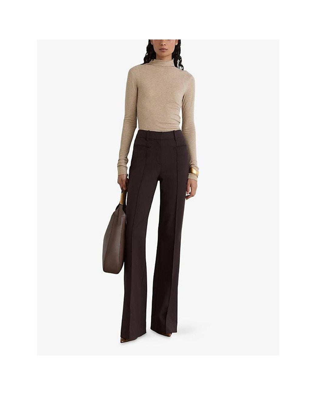 Reiss Natural Heidi Mock-Neck Stretch Wool-Blend Top