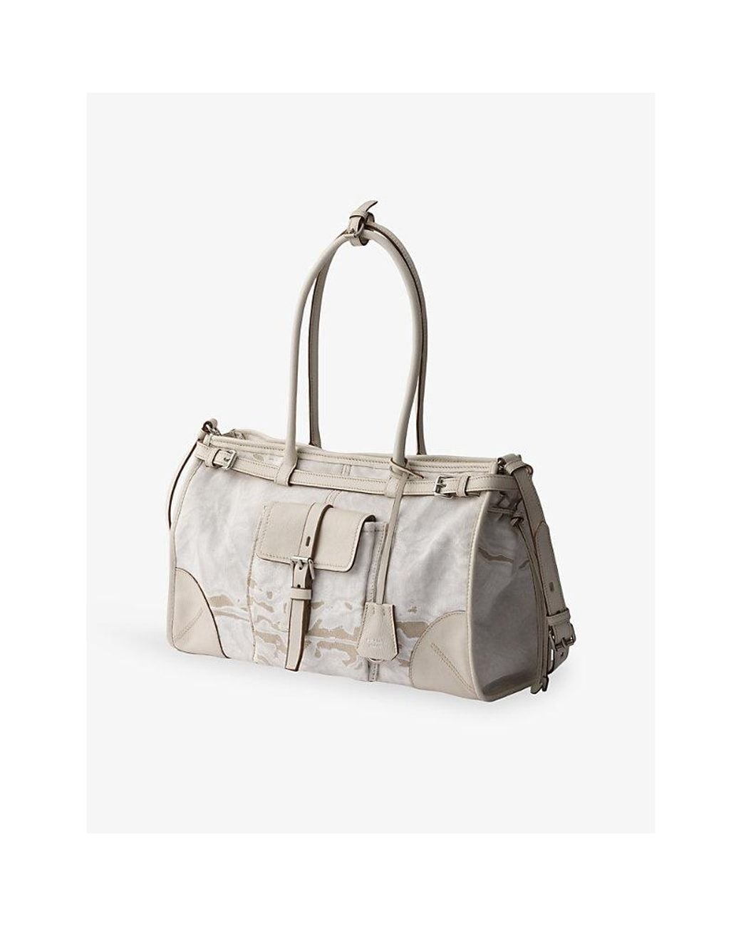 Prada Gray Bonnie Large Printed Leather And Linen Top-Handle Bag