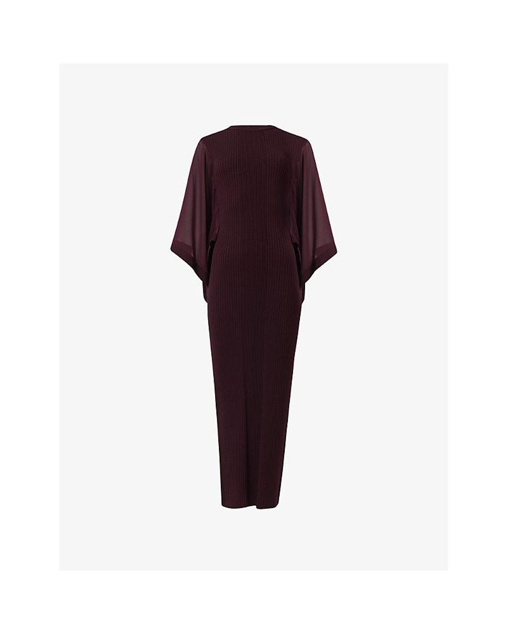 eem Red Sheer Slim-Fit Knitted Midi Dress