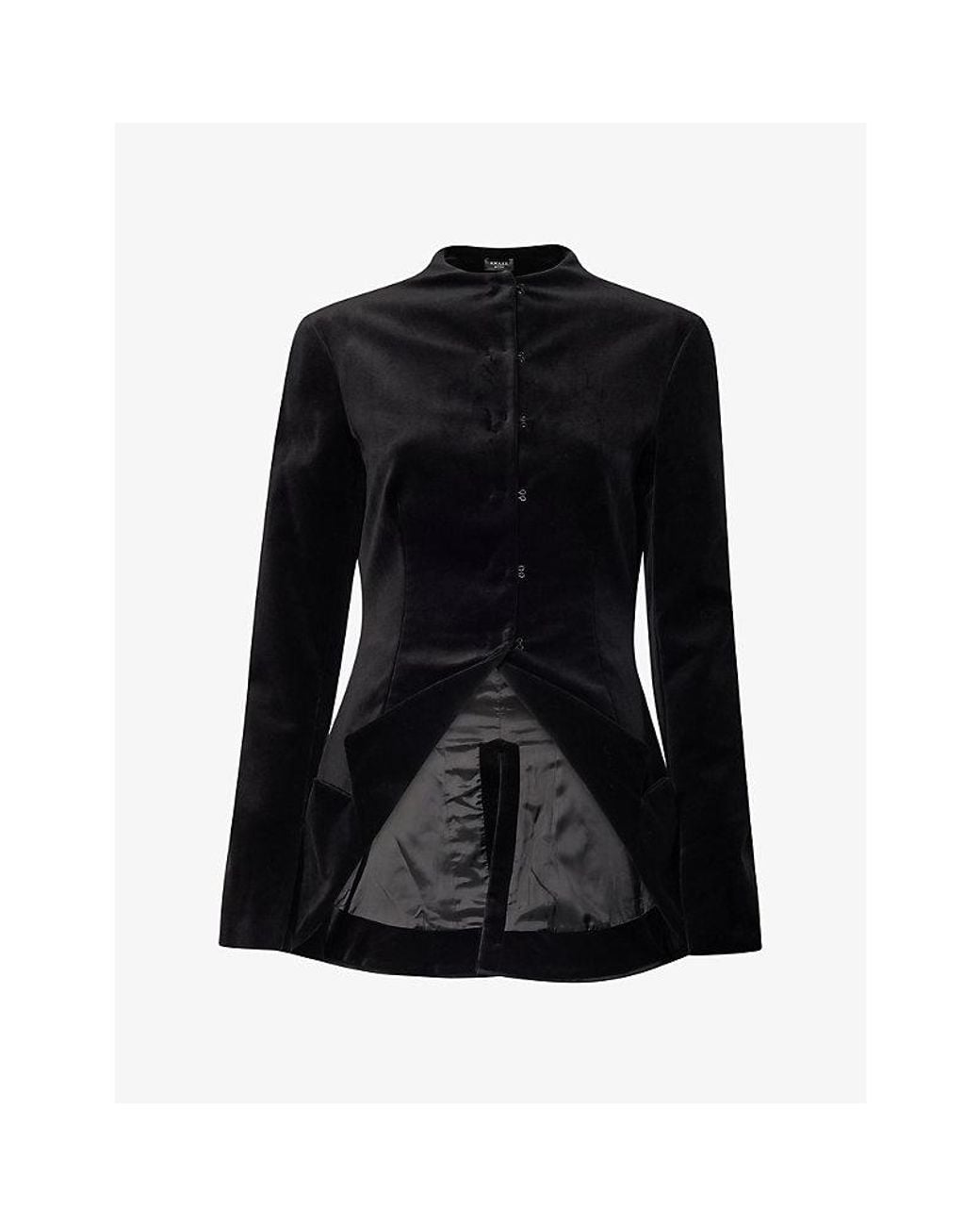 A.W.A.K.E. MODE Black Round-Neck Collar Hem Velvet Jacket