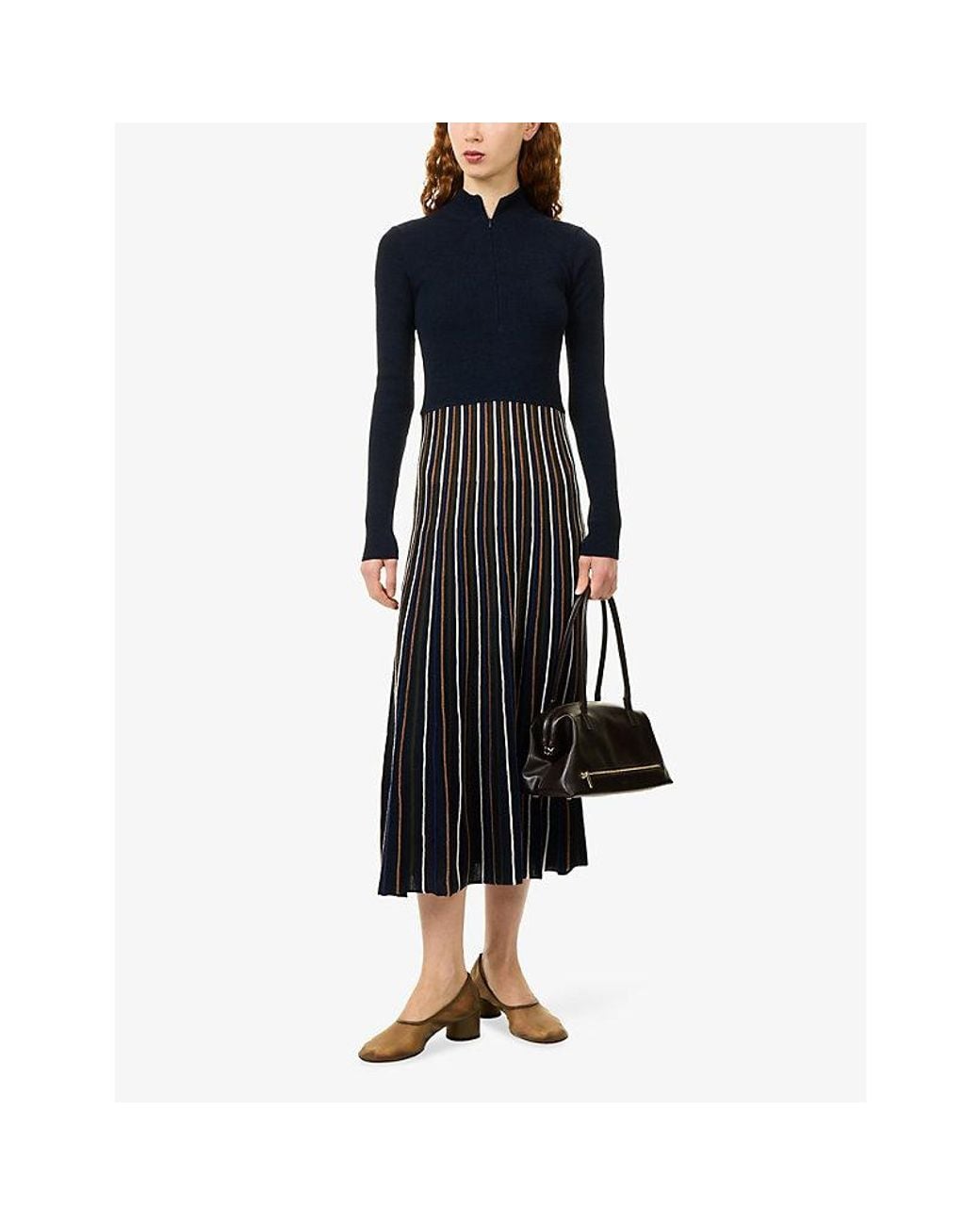 ME+EM Blue Striped Merino-Wool Maxi Dress