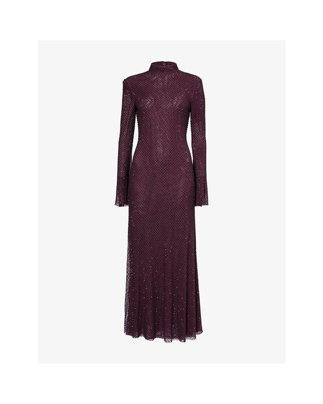 Self-Portrait Rhinestone-Embellished Fishnet-Mesh Midi Dress in Purple |  Lyst