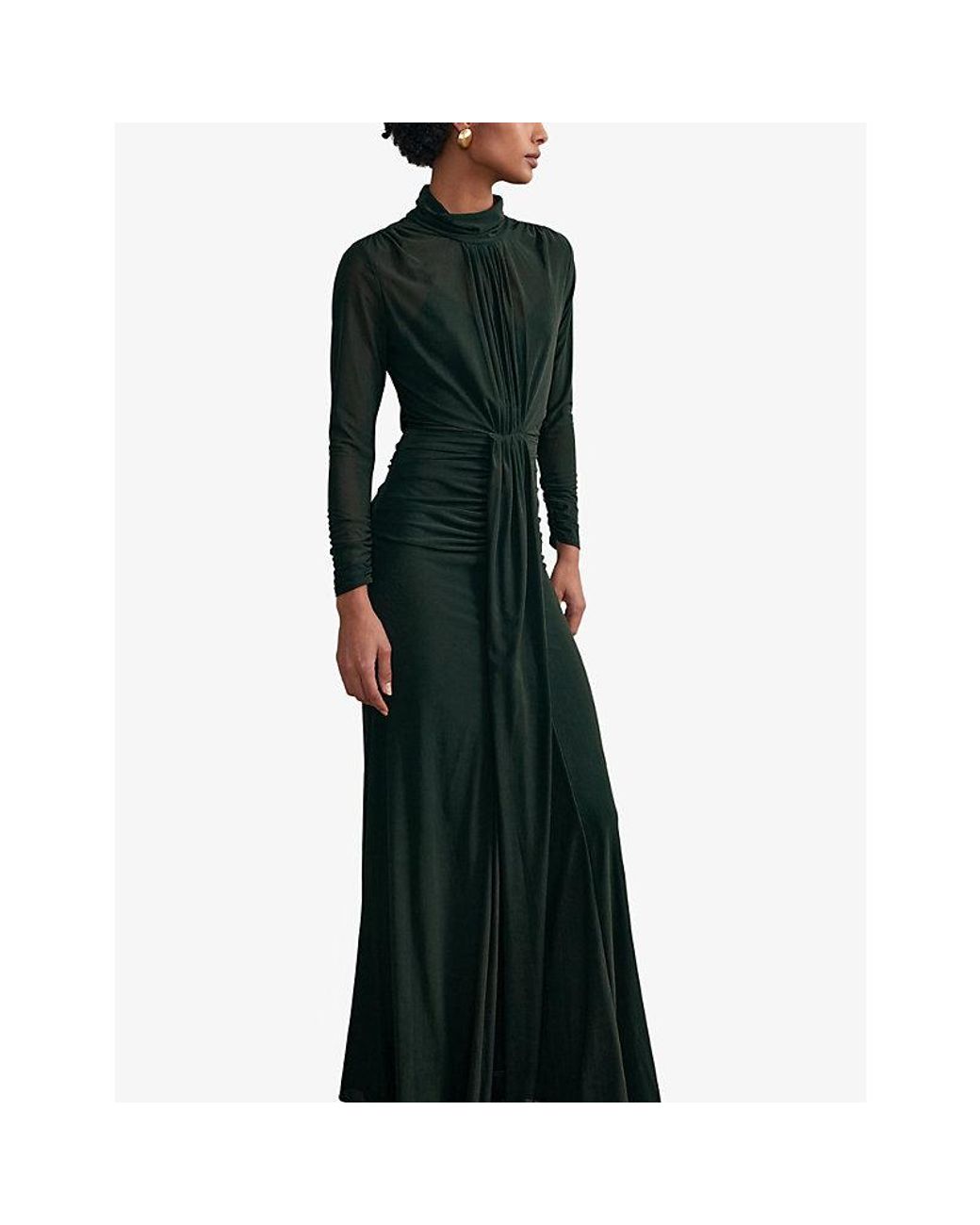 green emerald velvet dress Mac Duggal Jersey Long Sleeve V-Neck Gown with Beaded Belt