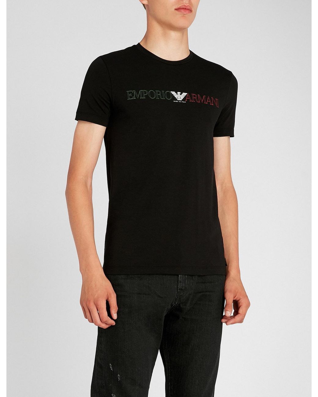 Emporio Armani Made In Italy Logo T-shirt in Black for Men | Lyst
