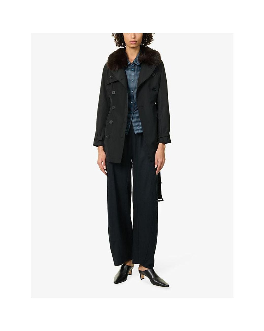 Peachy Den Black Henri Woven Mini Trench Coat