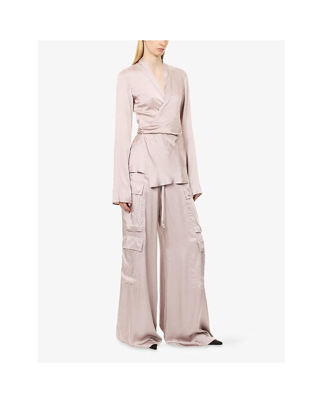 Rick Owens Pink Cargobelas Wide-Leg Satin Trousers