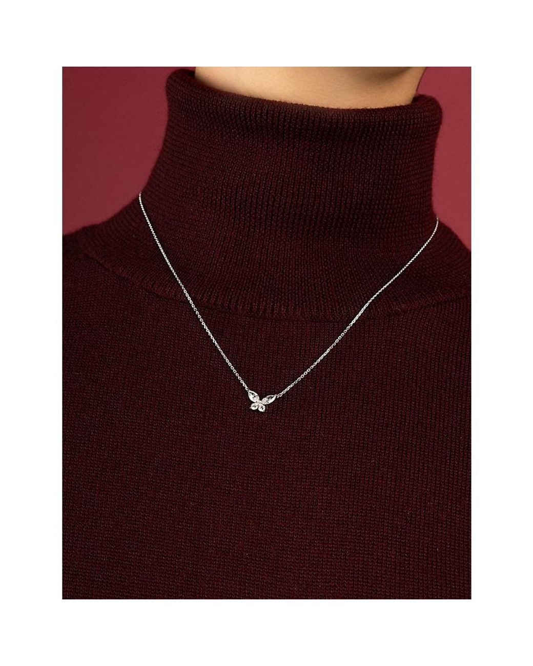 Apm Monaco White Papillon Rhodium Plated Alloy And Cubic Zirconia Necklace