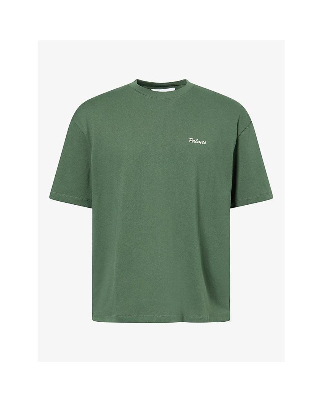 Palmes Green Logo-Print Relaxed-Fit Cotton T-Shirt for men