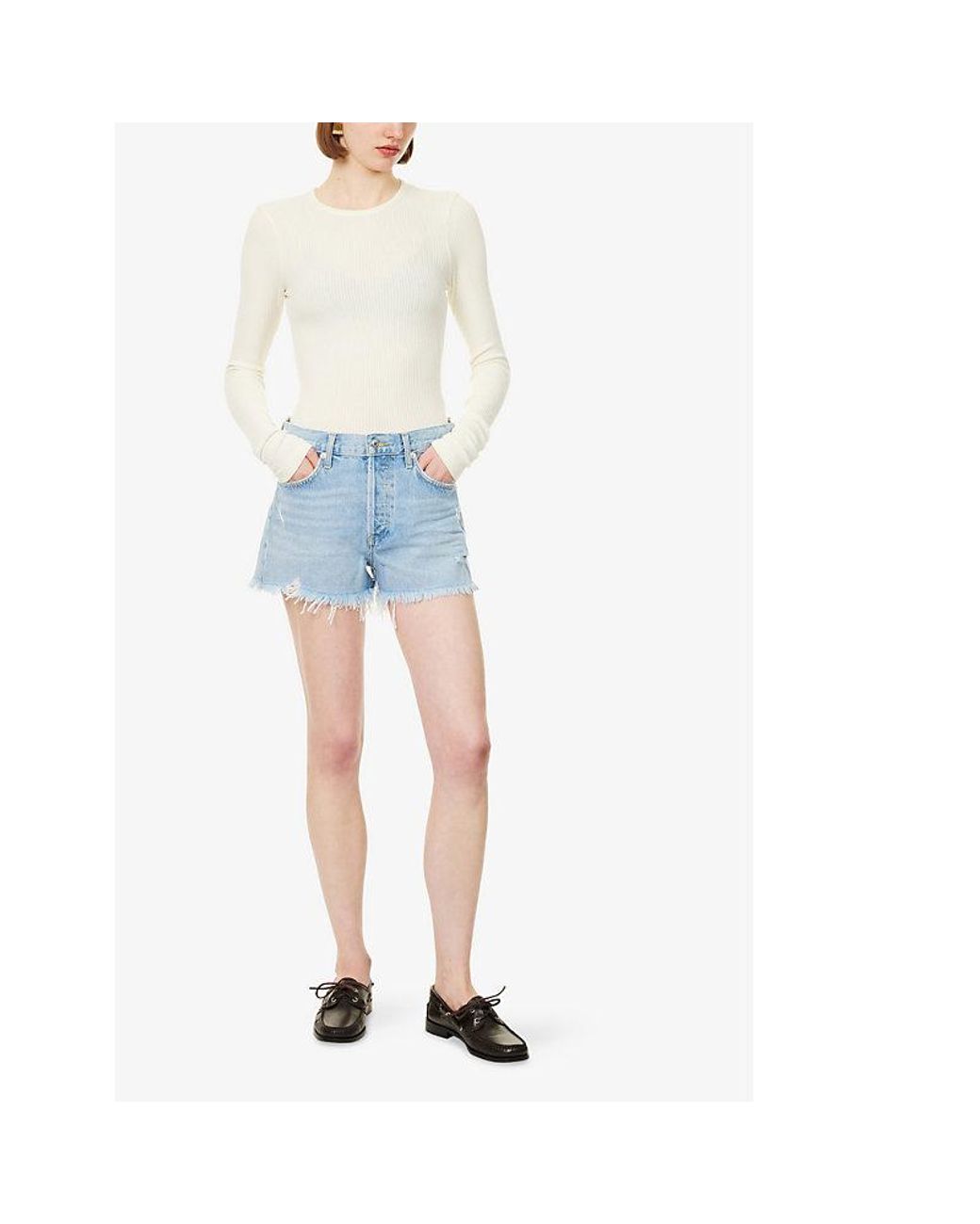 Agolde Black Parker Distressed Denim Shorts