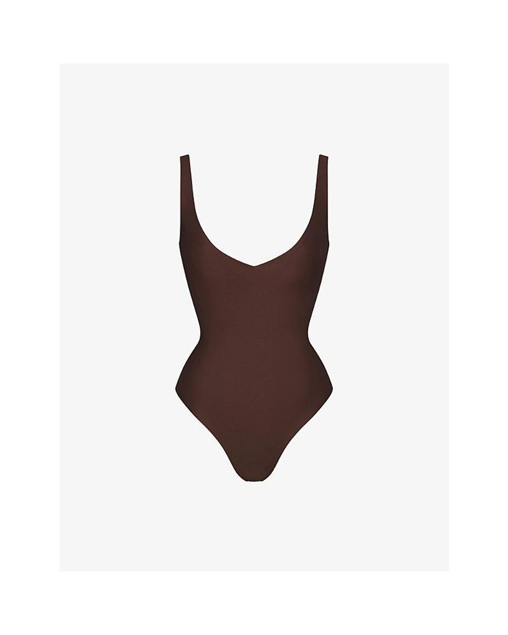Skims Brown Body Plunge Thong Stretch-Woven Body