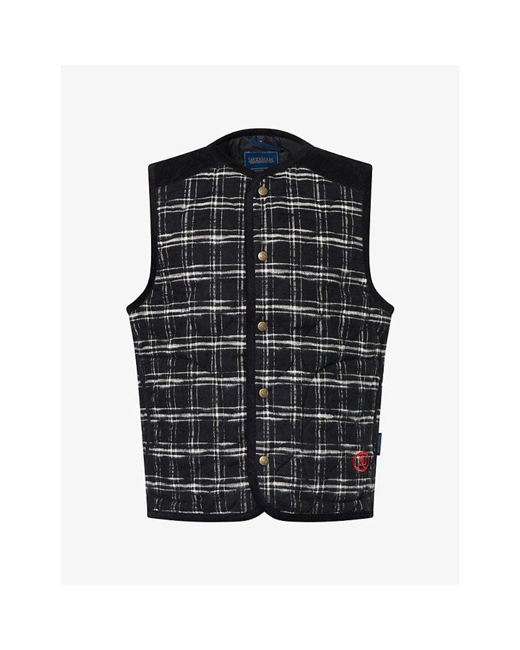 Nicholas Daley Black Lavenham Riot Check Cotton Gilet for men