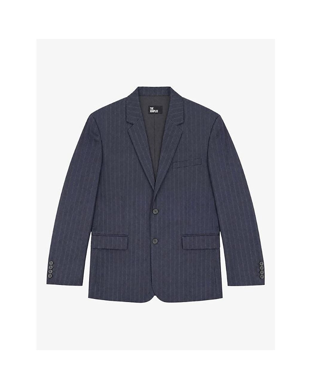 The Kooples Blue Pinstripe Single-Breasted Wool Blazer