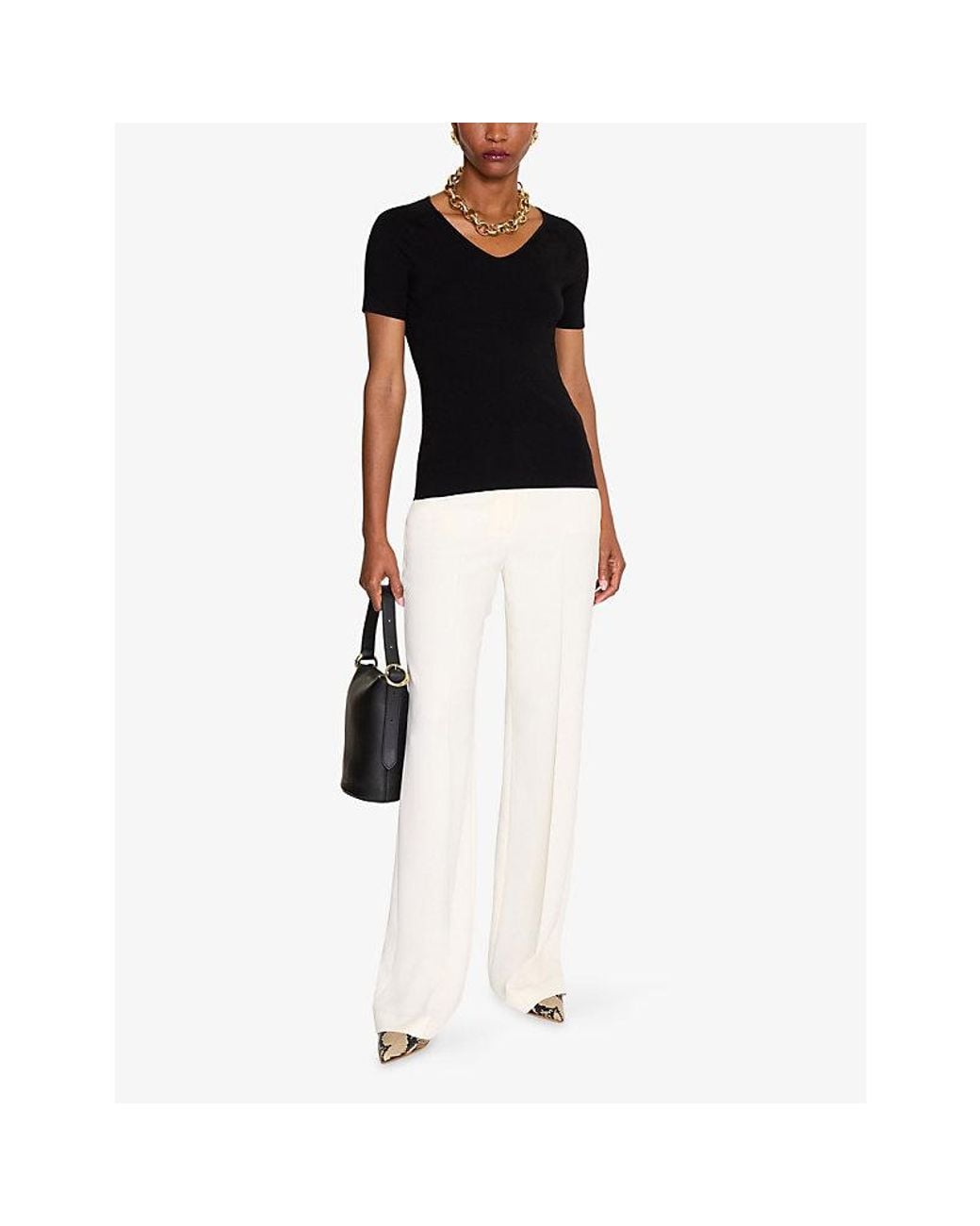 Joseph Black Elly V-Neck Short-Sleeve Silk Top