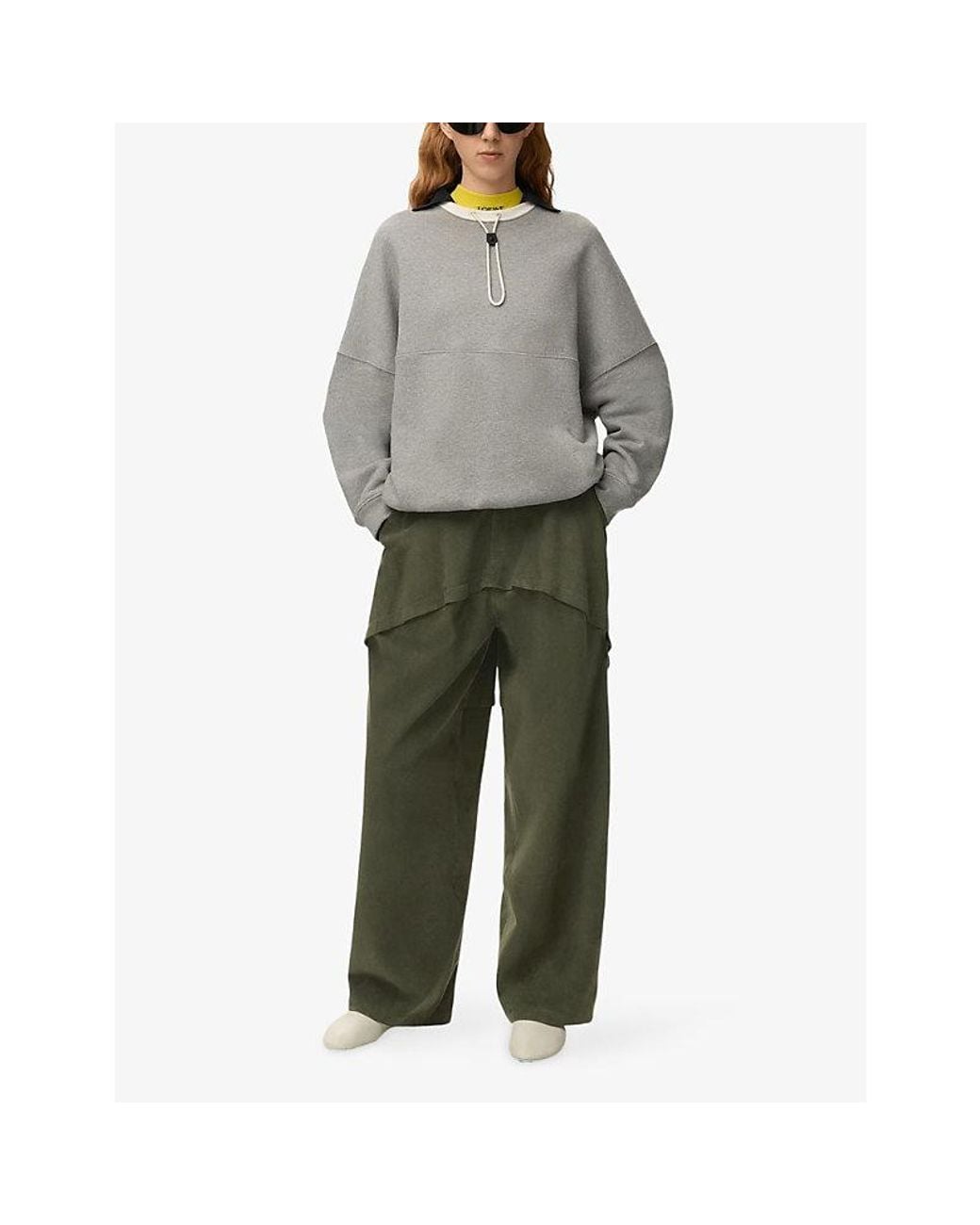 Loewe Green Layered Wide-Leg Suede Trousers
