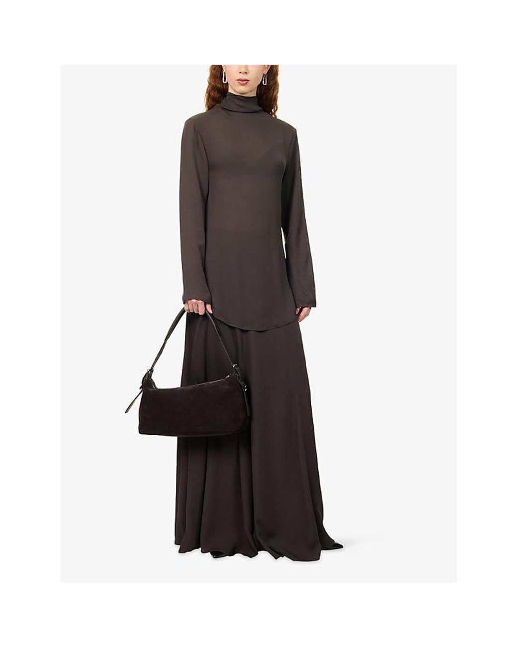 Ruohan Brown Chios High-Neck Silk Top