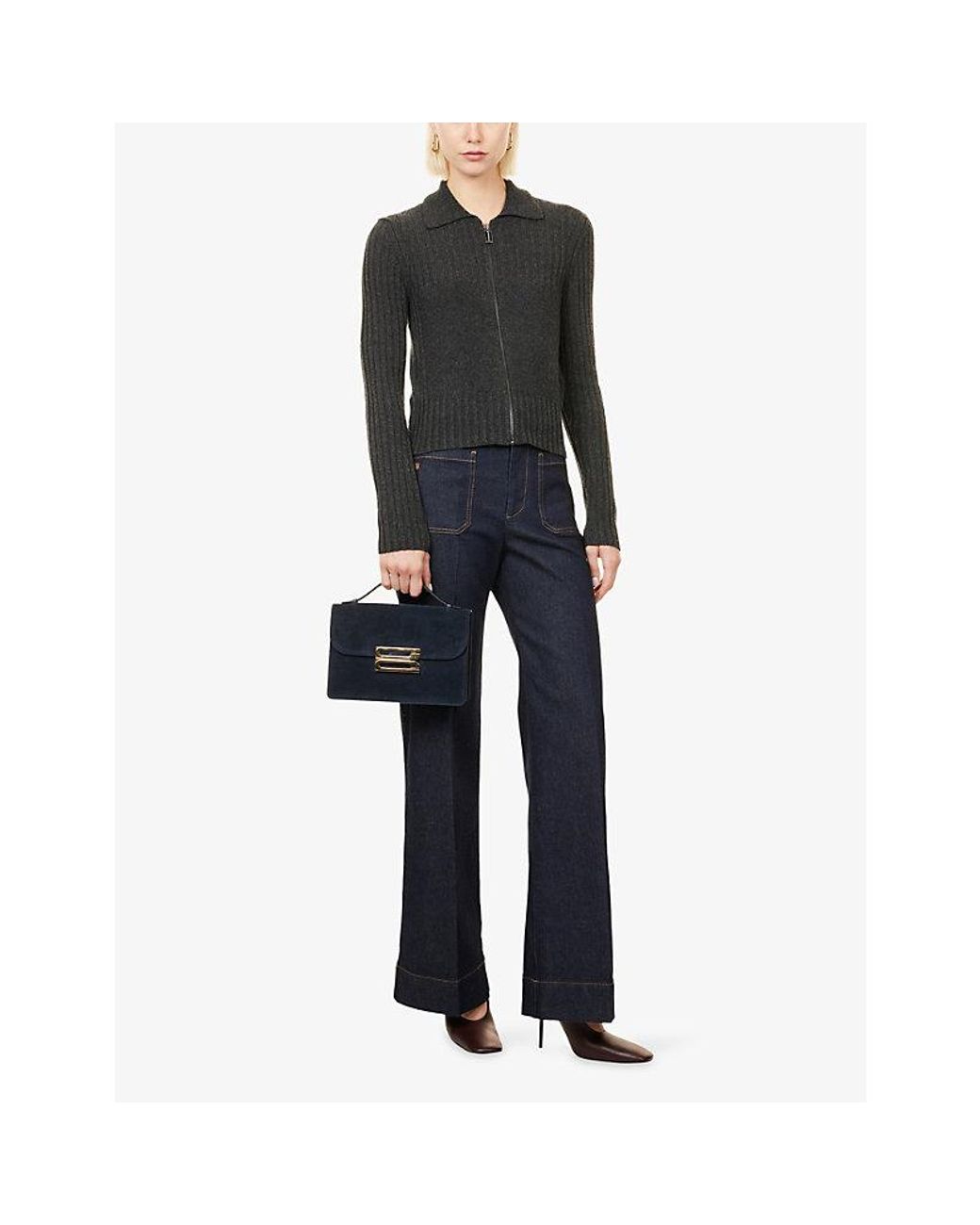 Victoria Beckham Black Full-Zip Fitted Wool And Cashmere Blend Cardigan