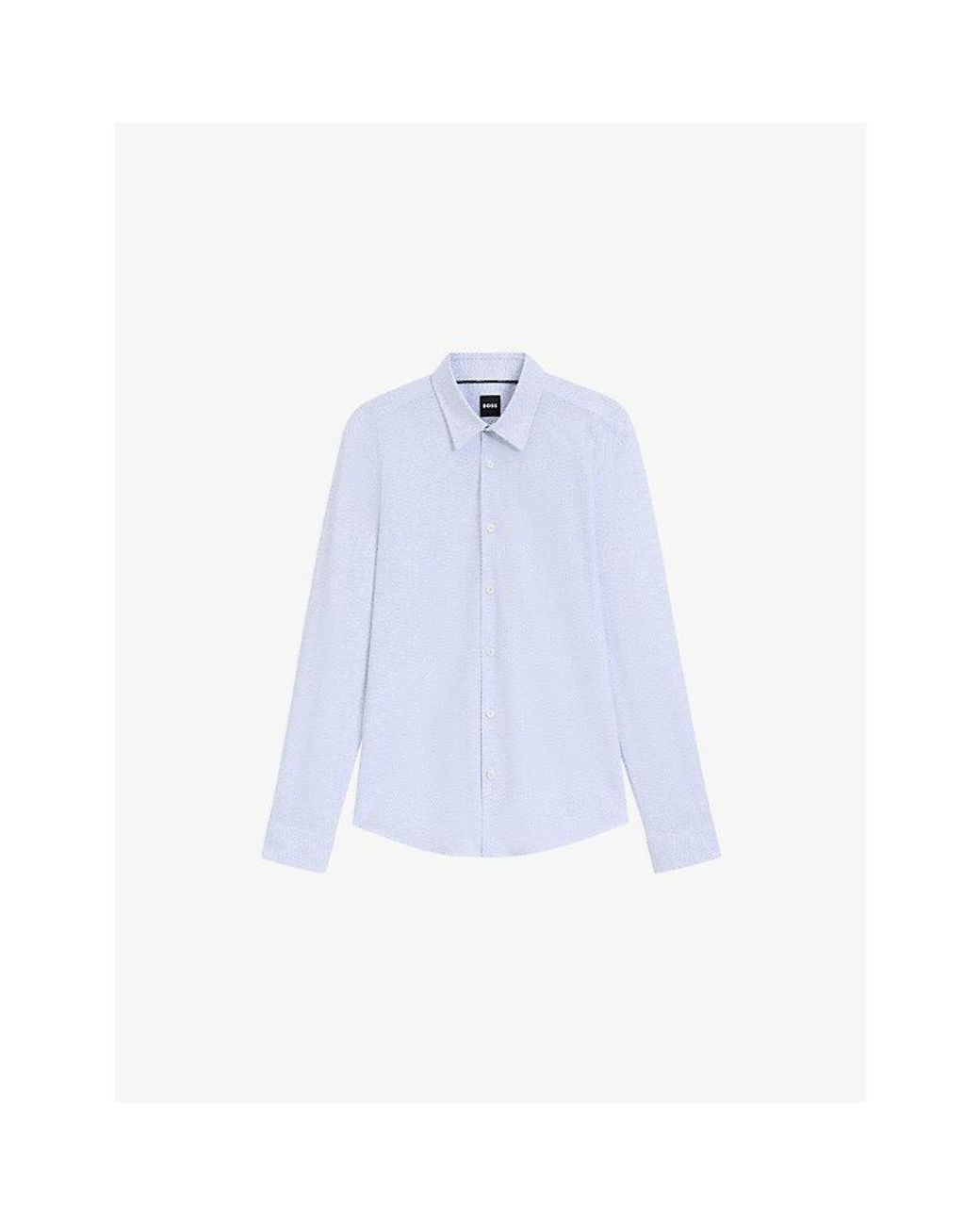Boss Blue Graphic-Print Regular-Fit Stretch-Woven Shirt for men
