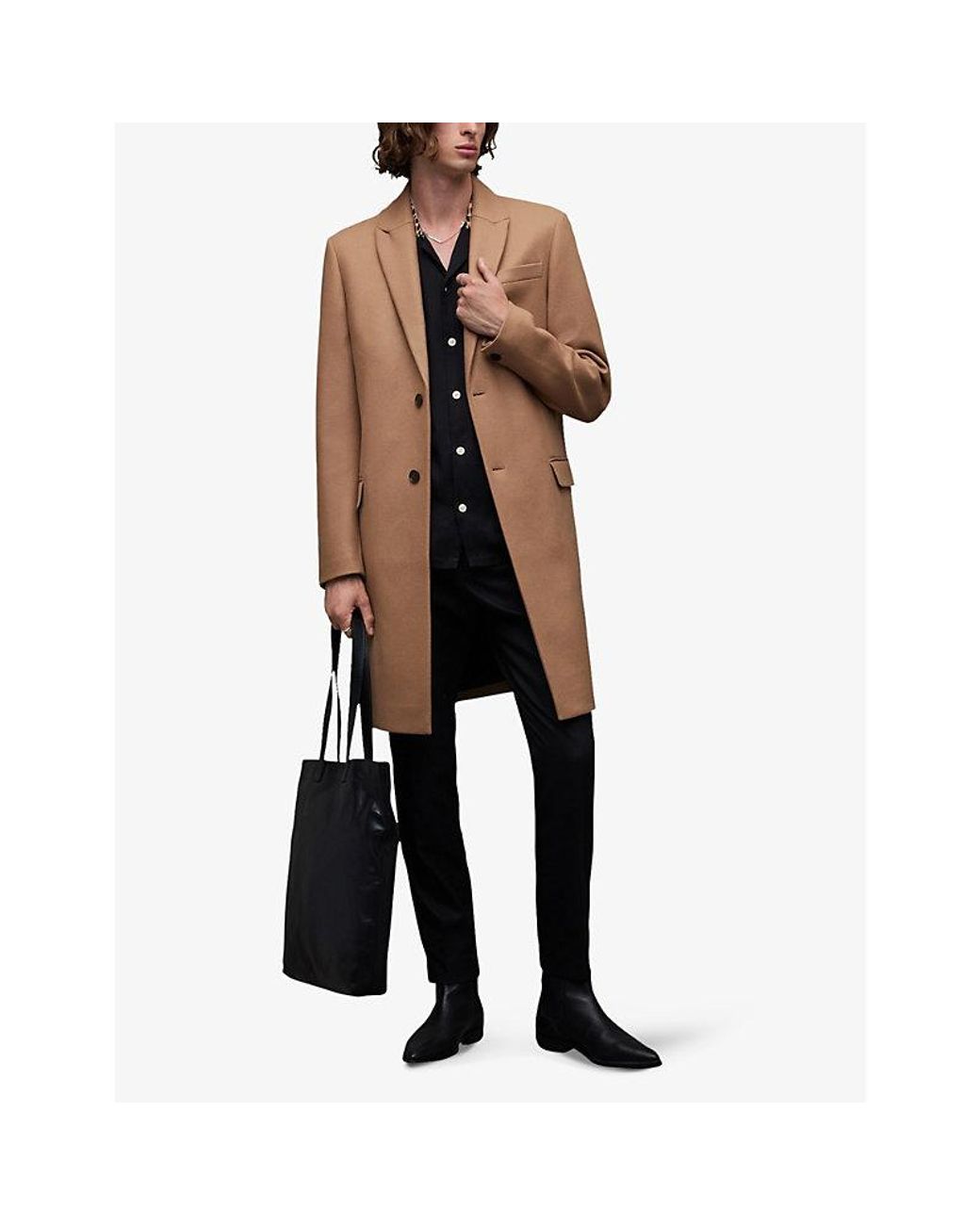 AllSaints Jemison Peak-lapel Wool-blend Coat in Brown for Men | Lyst