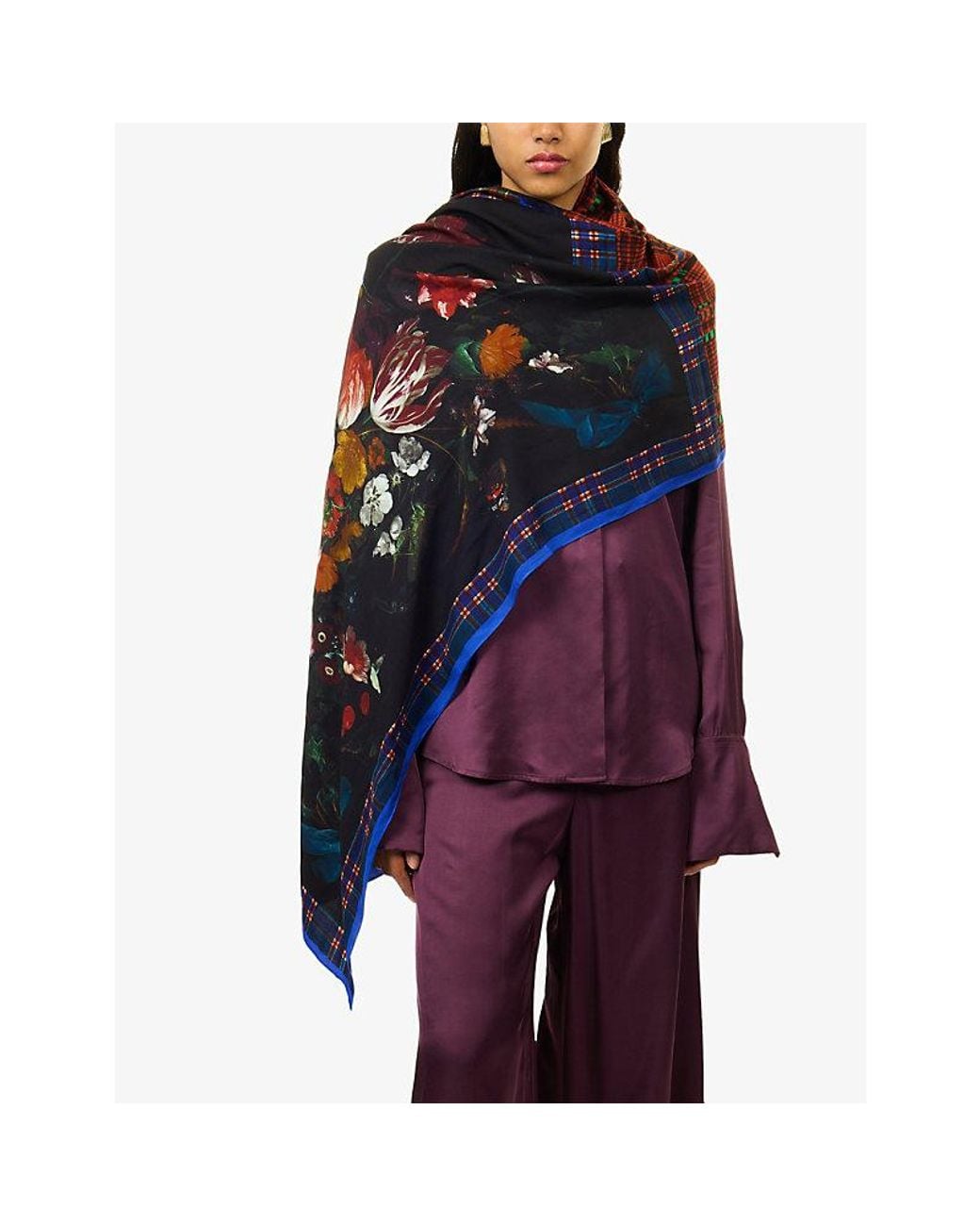 Dries Van Noten Blue Flara Floral-Print Woven Scarf