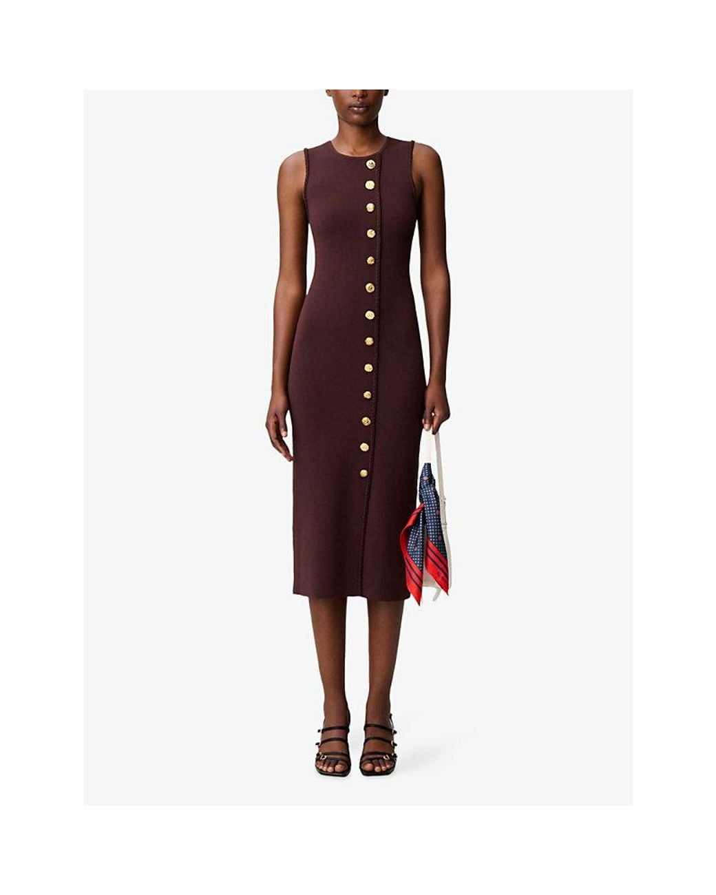 Claudie Pierlot Purple Sleeveless Button-Front Knitted Midi Dress