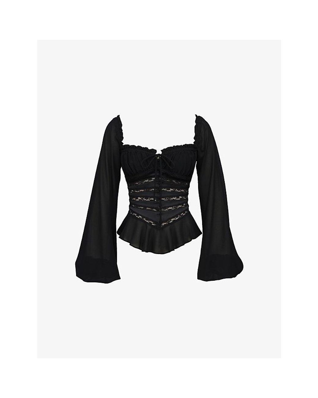House Of Cb Black Cara Long-Sleeve Georgette Peplum Top