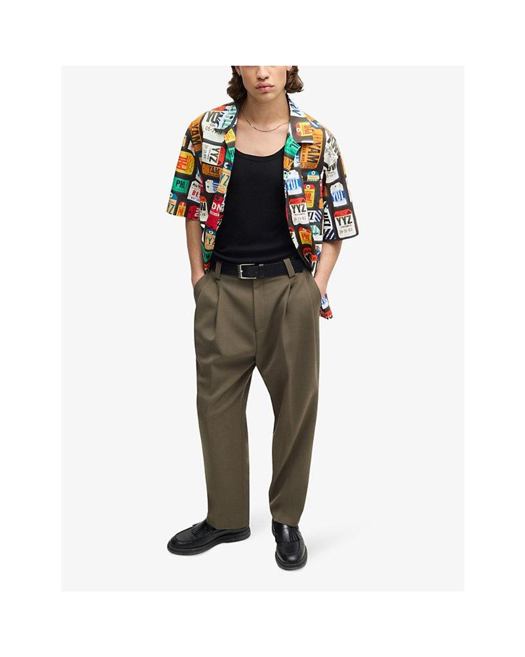 HUGO Multicolor Logo-Print Short-Sleeve Cotton Shirt for men