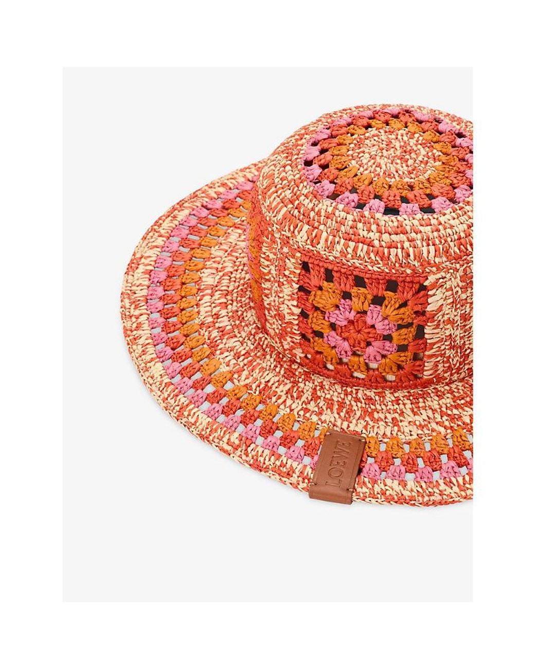 Loewe Red X Paula's Ibiza Crochet Raffia Fisherman Hat
