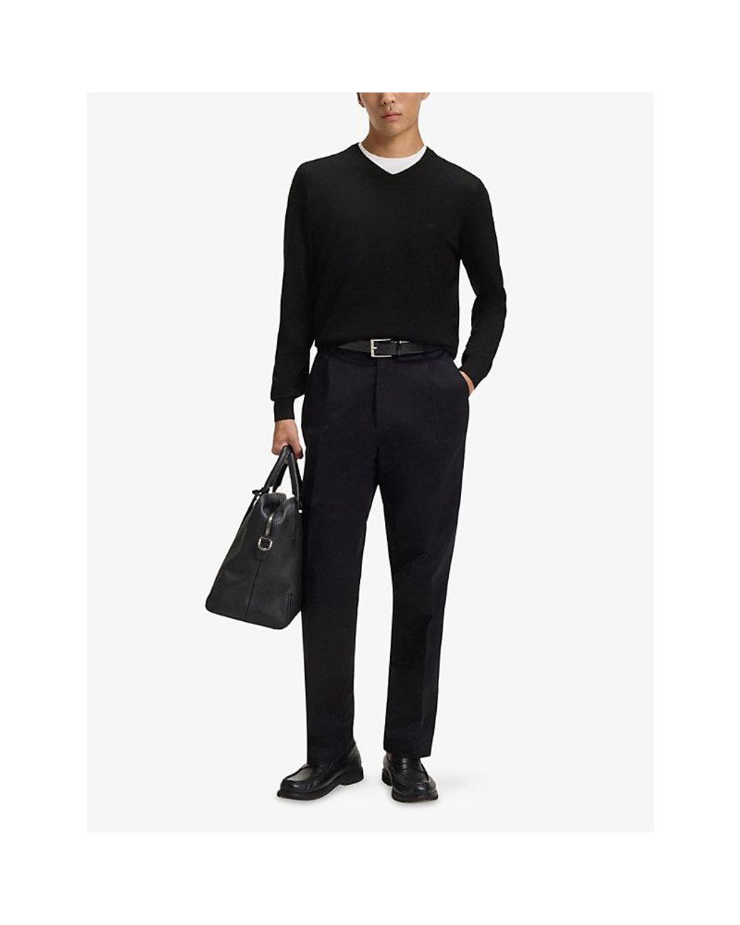 Boss Black Embroidered-Logo Regular-Fit Wool Knitted Jumper for men