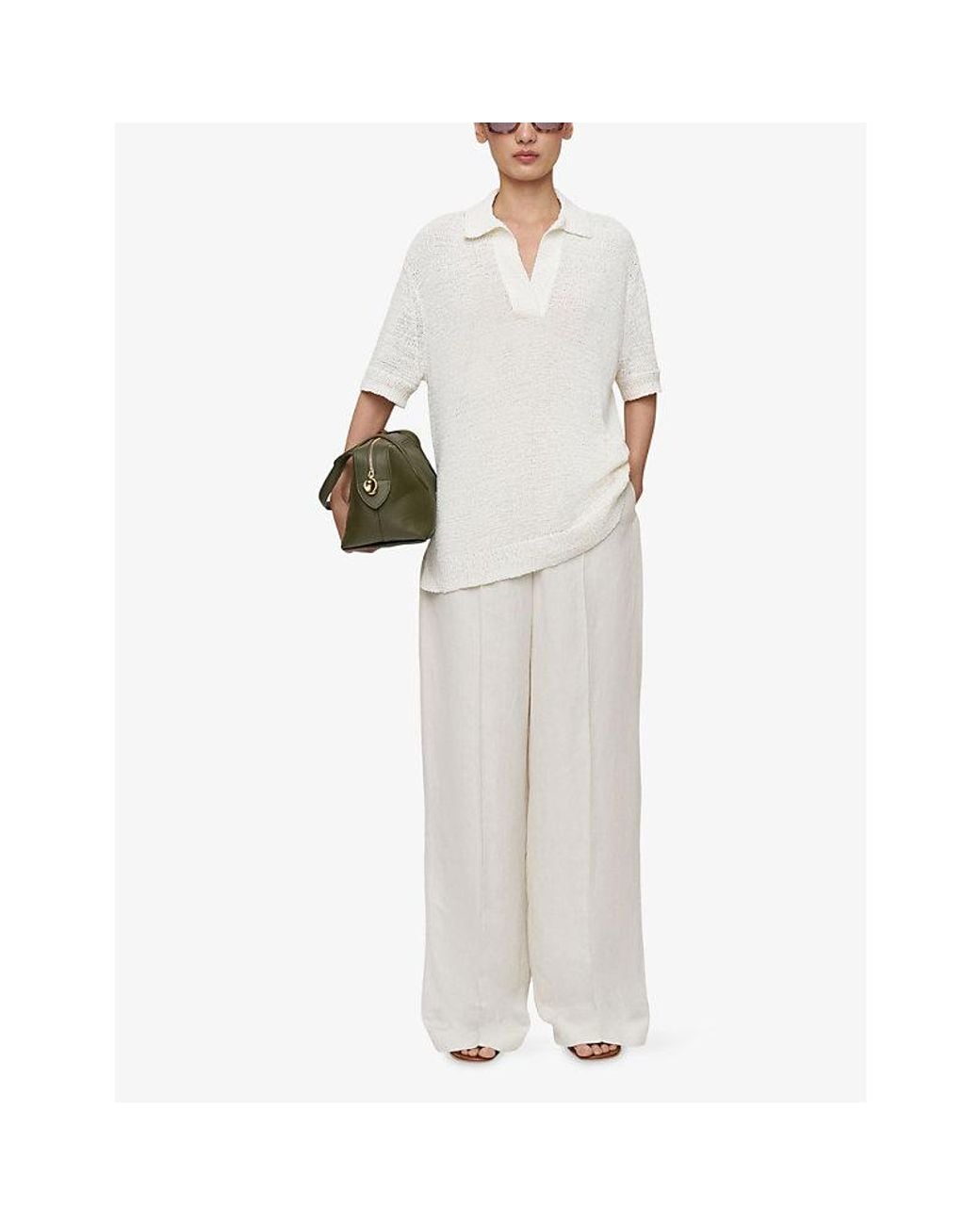 Joseph White Rian Open-Collar Cotton-Blend Top