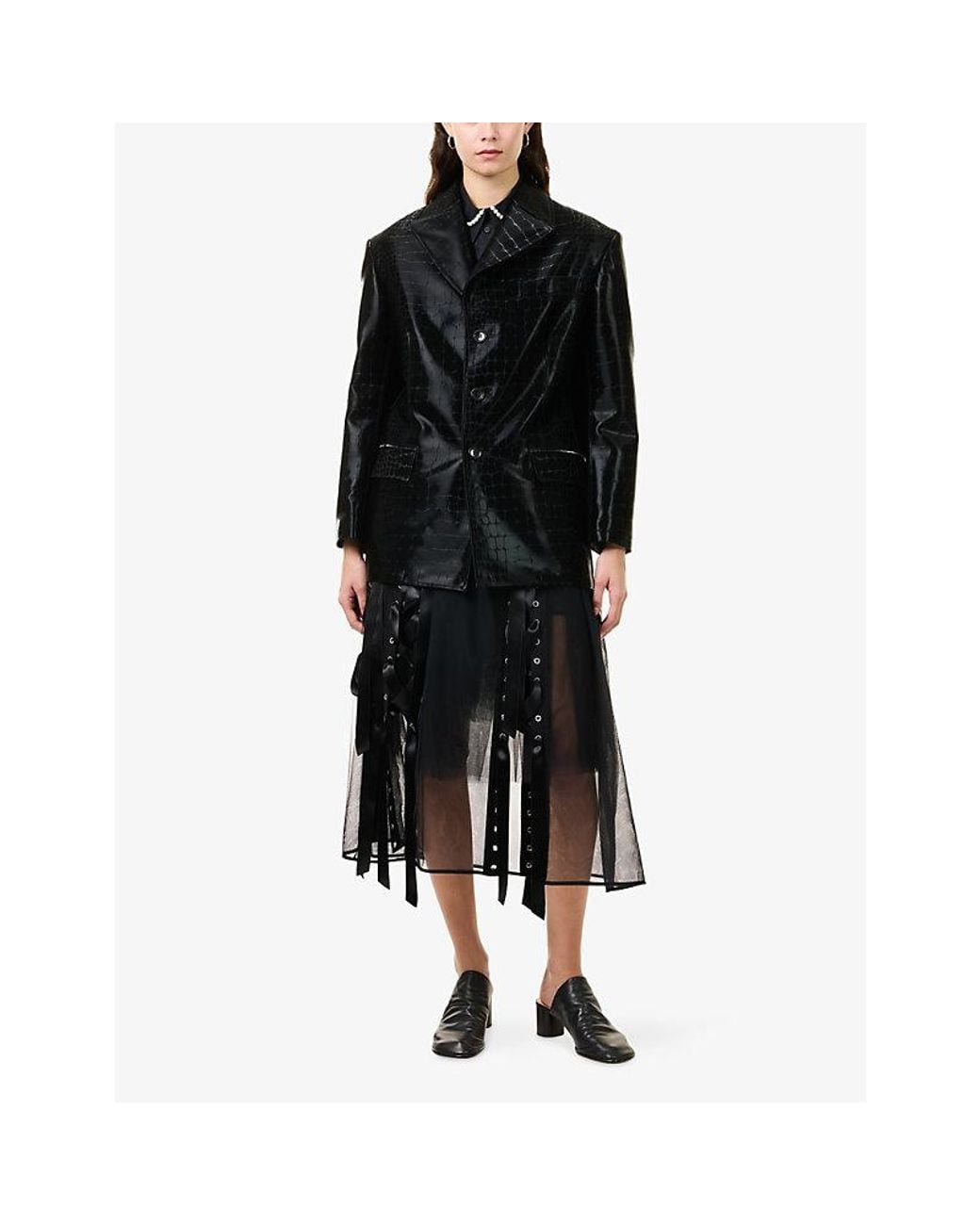Junya Watanabe Black Embossed Notch-Lapel Faux-Leather Blazer