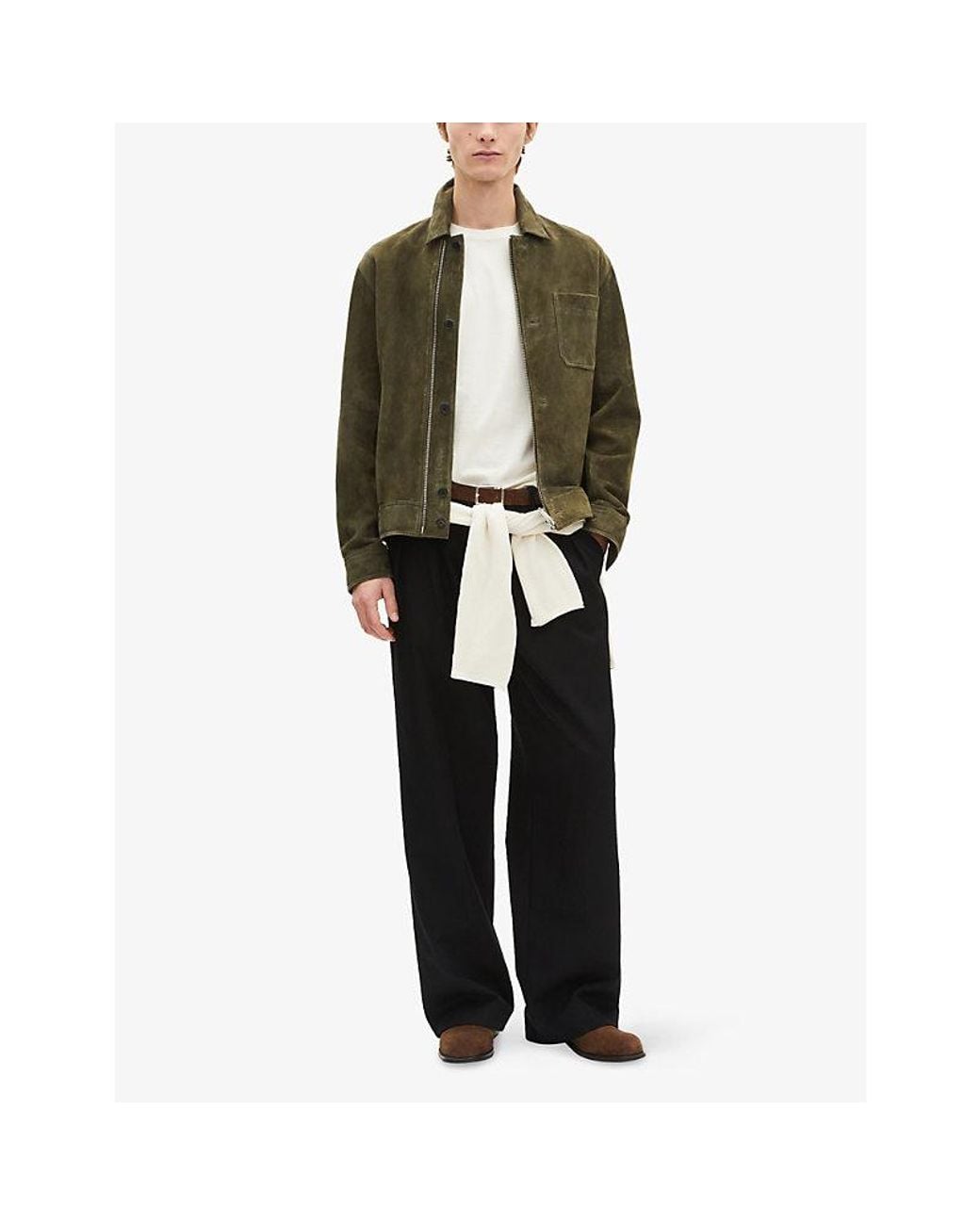 The Kooples Green Chest-Pocket Zip-Up Suede Jacket for men