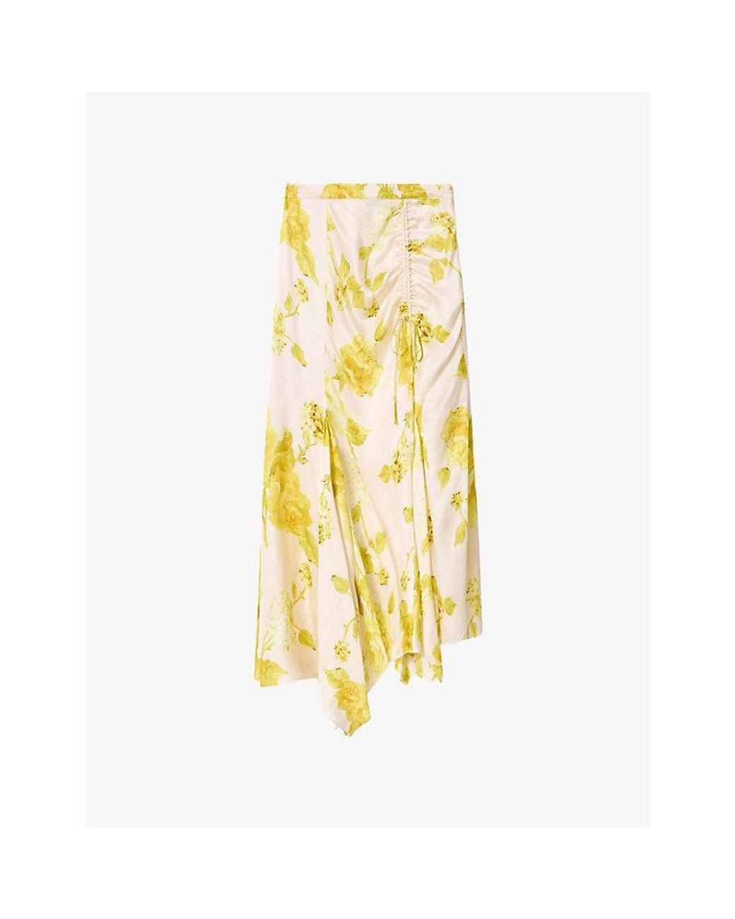 AllSaints Metallic Kathy Floral-Print Silk-Blend Midi Skirt