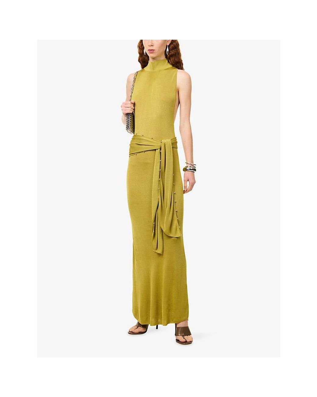 De La Vali Metallic Abril Turtleneck Knitted Maxi Dress