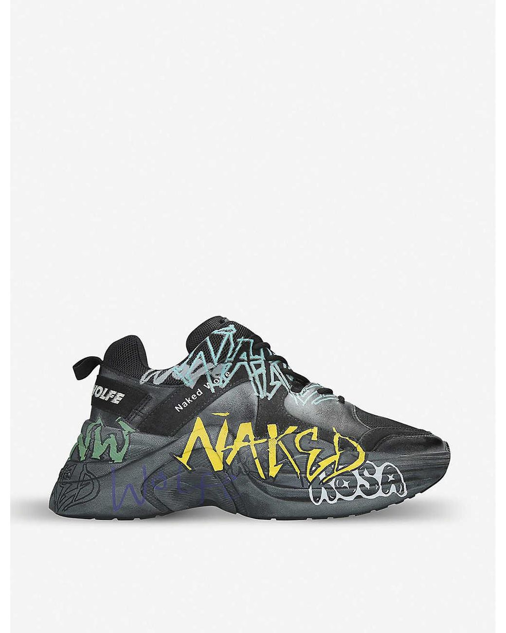 Naked Wolfe Graffiti Platform Low Top Sneakers in Black for
