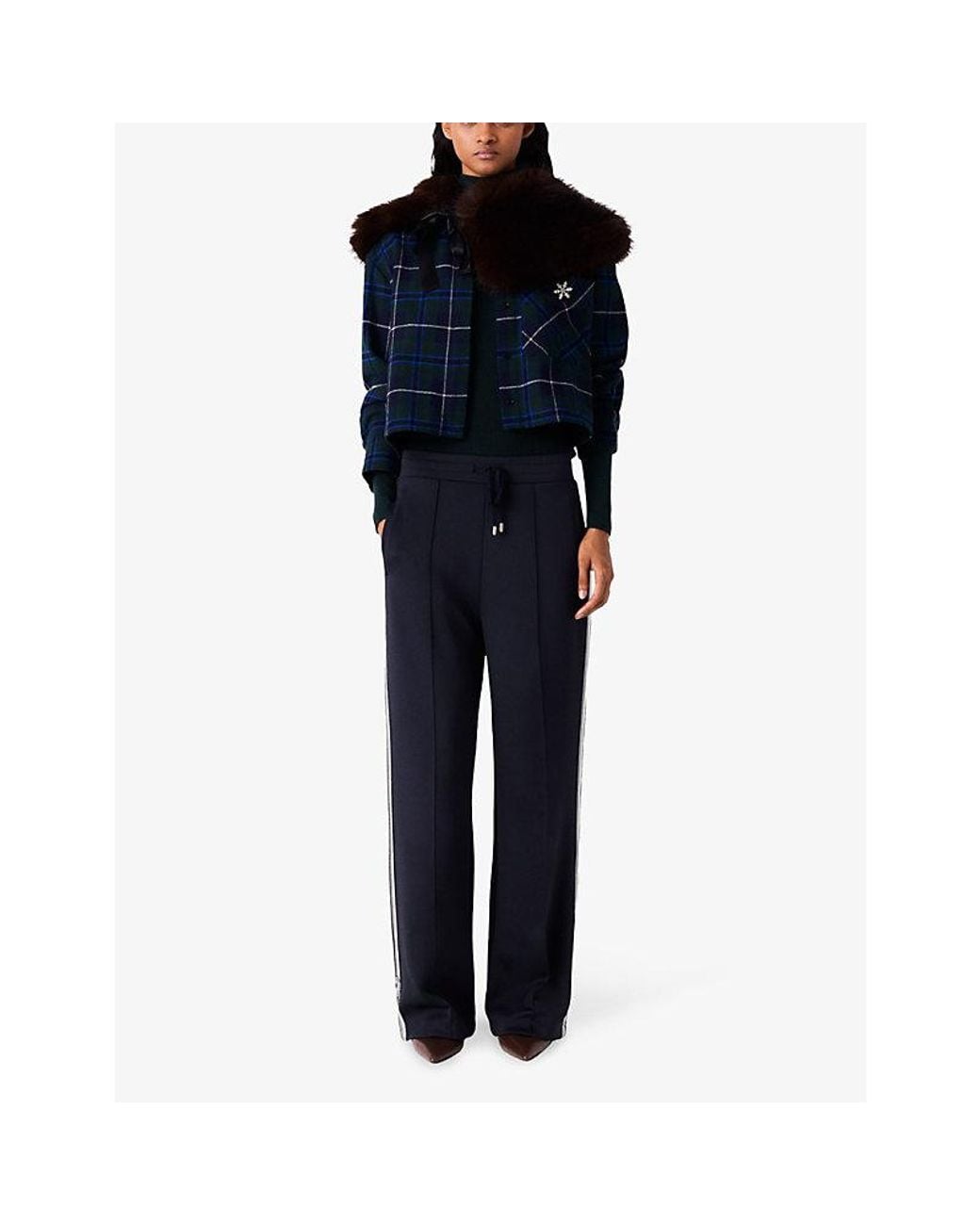 Maje Blue Drawstring Side-Stripe Stretch-Jersey Trousers